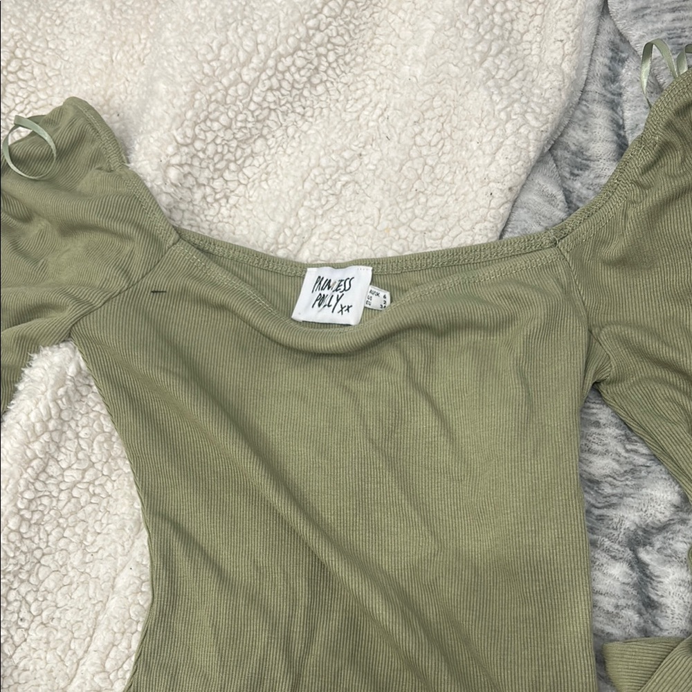 Princess Polly Green Off-the-Shoulder Puff Sleeve Bodysuit